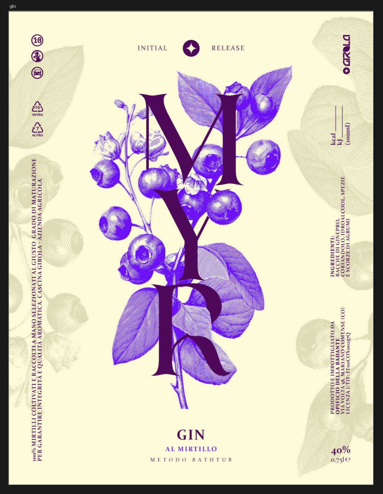 Etichetta MYR Gin